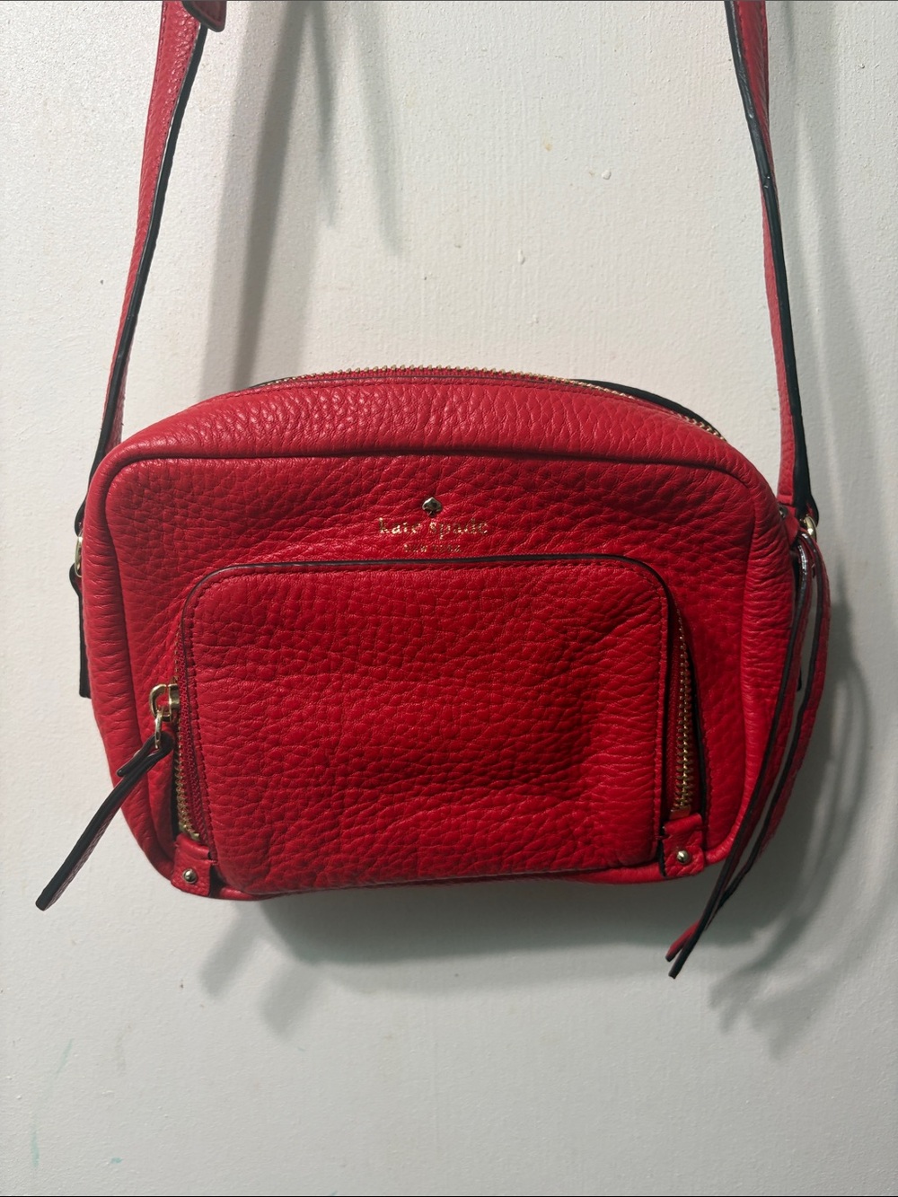 kate spade Red Pebbled Leather Camera Crossbody Bag
